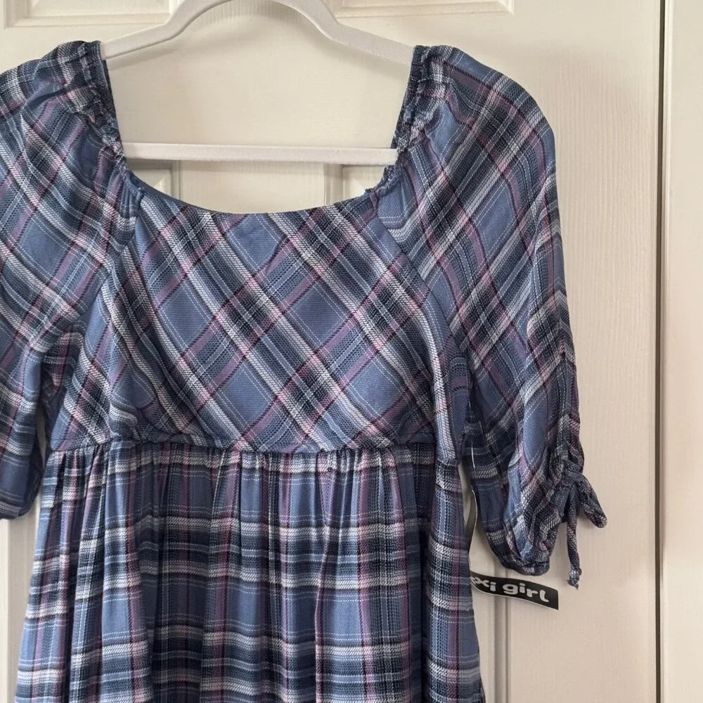 New Trixxi Girl Girls Blue Plaid Dress Size XL Extra Large